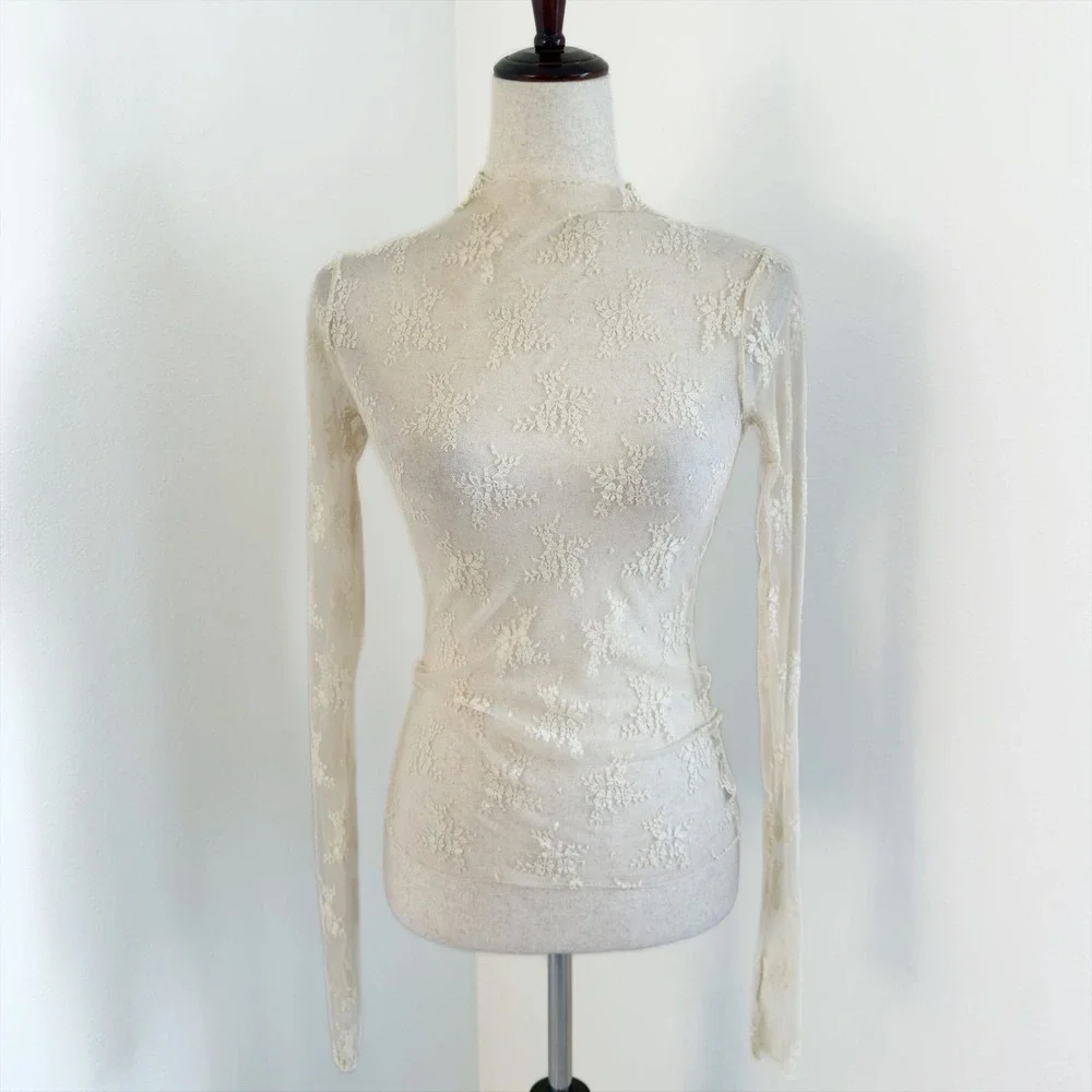 Free People Intimately Sheer Floral Lace Top Size Small